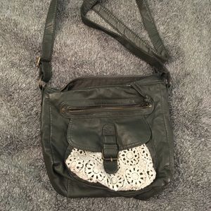Olive Green and Off-white Purse with Lace Detail